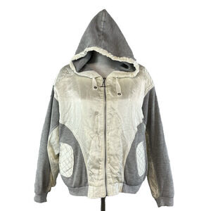 East West Vintage Puffy Ski Jacket Windbreaker Coat w/ Hood sz Large Gray Beige